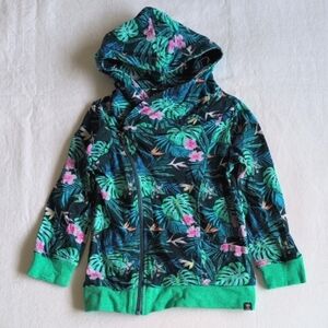 lola & taylor tropical palm floral asymmetrical zip-up cotton hoodie 2T girls